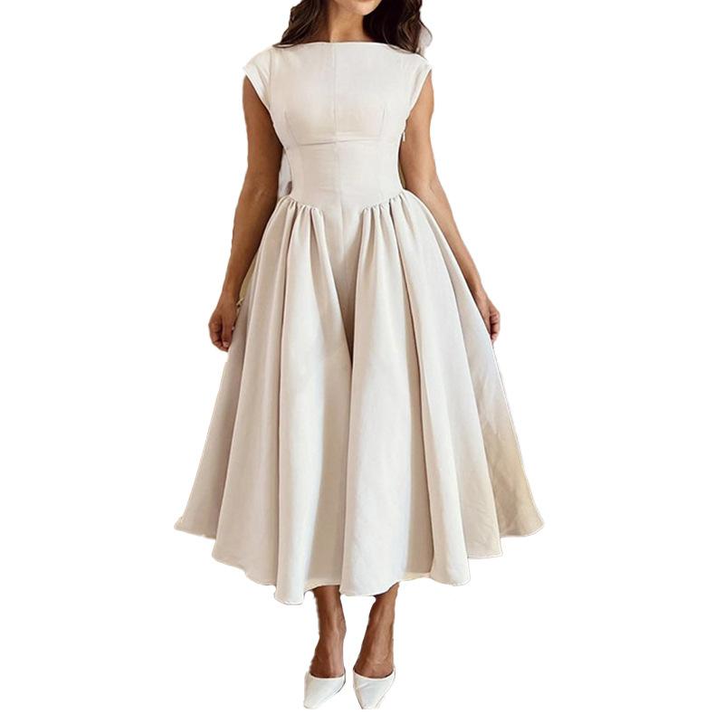 Spring New, French Pure Desire Elegant Solid Color Backless Slim Dress