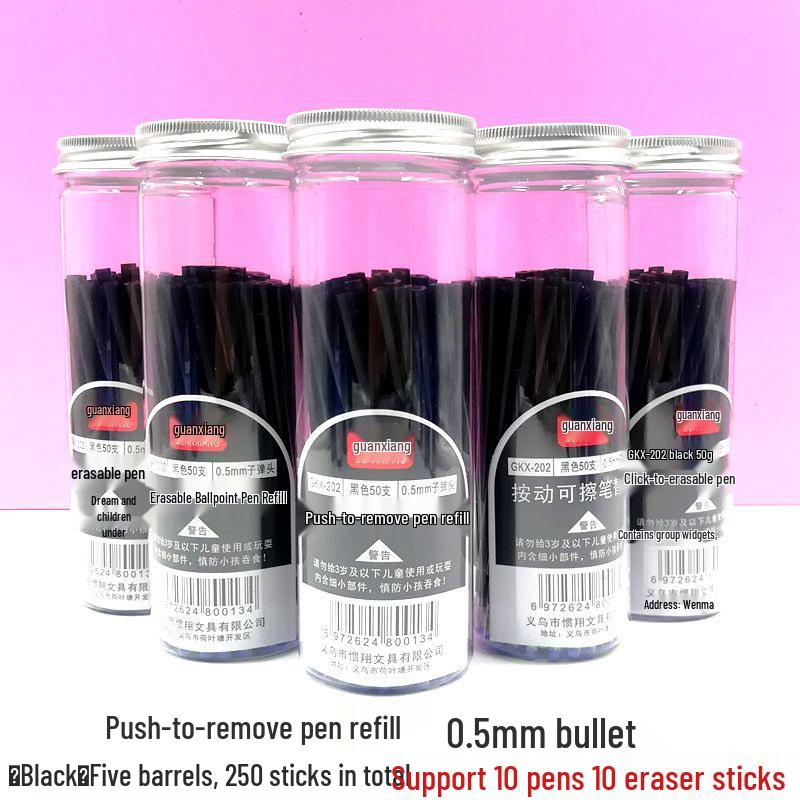 Press To Advance Friction Erasable Gel Pen Refill, 0.5mm Bullet Tip, Crystal Blue Black