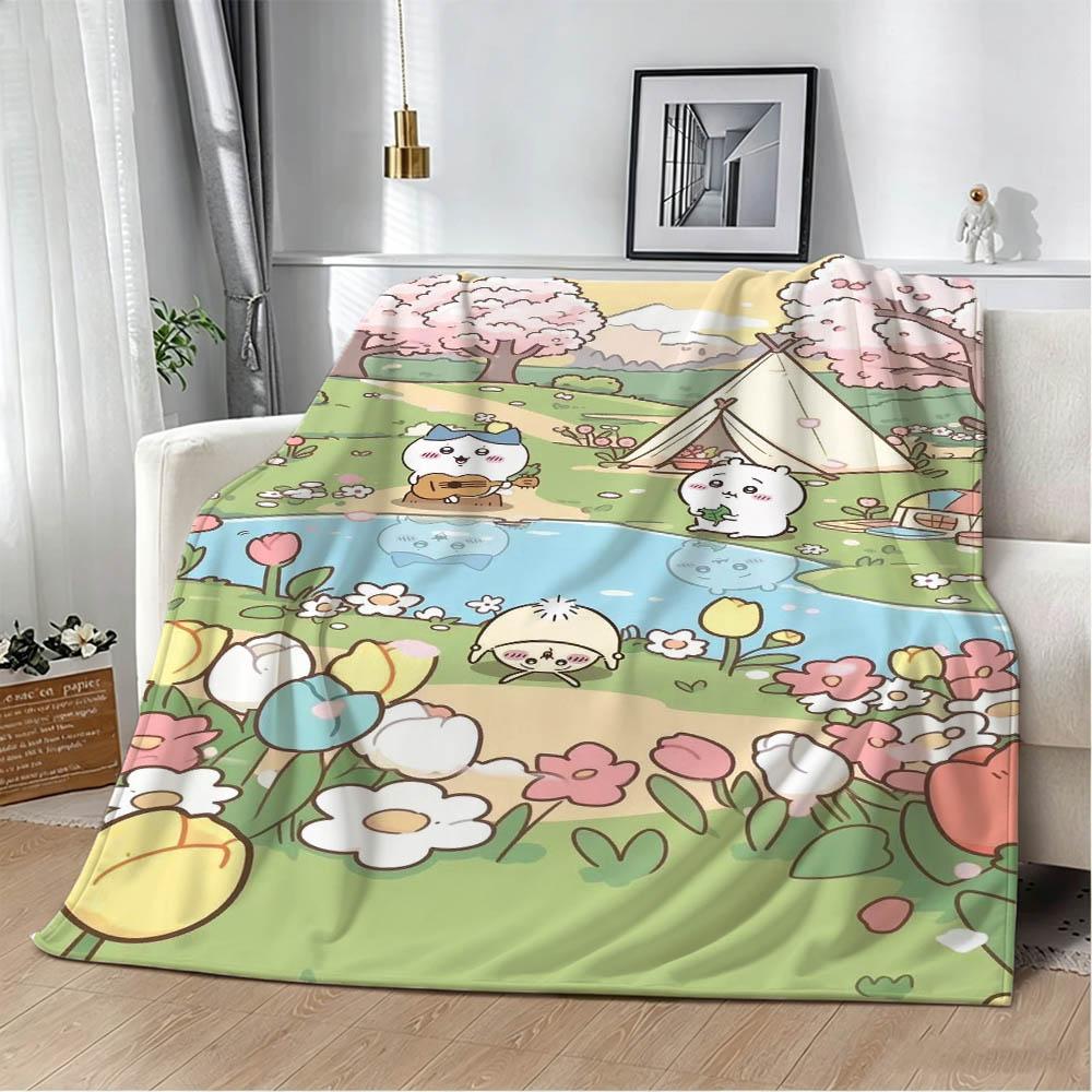 Cute Kawaii C-ChiikawaS Cartoon Movie Flannel Blanket Soft Throw Blanket Art For Home Decor Bedroom Bed Sofa Picnic Fans Gifts