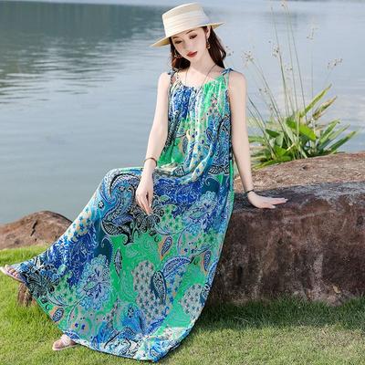 Fashion Floral Sleeveless Cotton Maxi Dress Summer Boho Style Casual Wear for Women