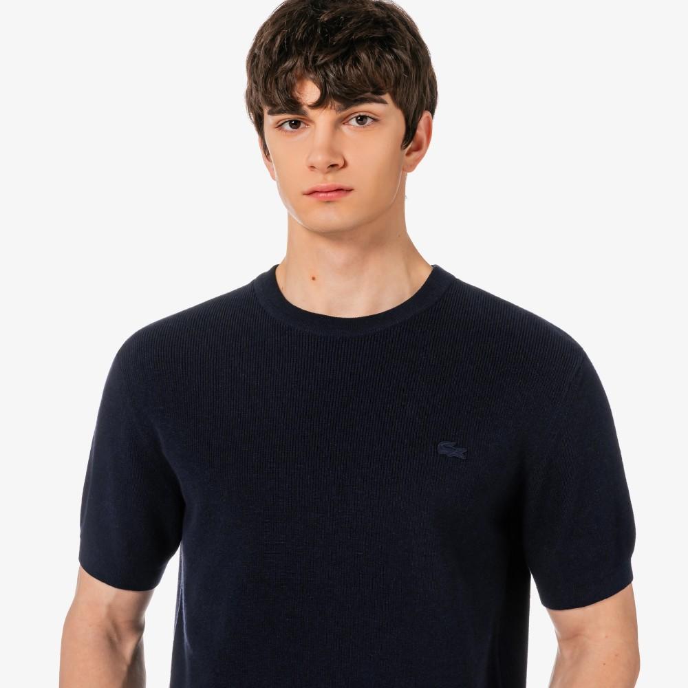 Lacoste Men's Short-Sleeve Rib Knit Twisted Yarn Crew Neck Pullover AH827E-56G166