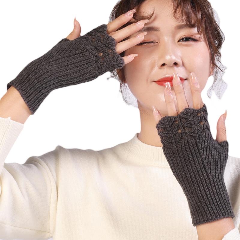 Knitted Half Finger Gloves Stretchy Warm Gloves Fingerless Thumb Hole Gloves