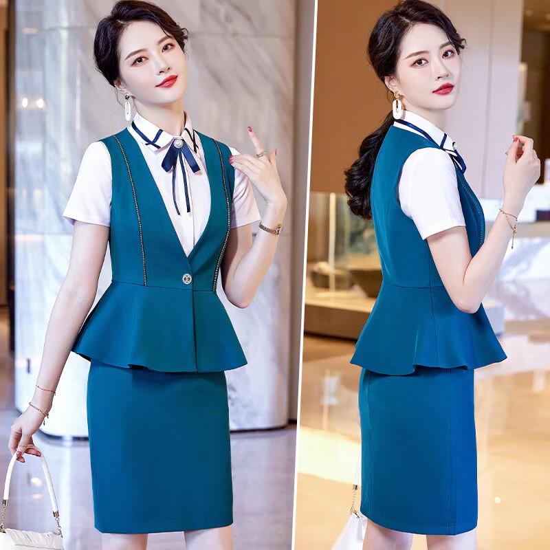 Женский профессиональный комплект: жилет с рюшами и юбка, рабочая одежда TLM-LLYa95 M