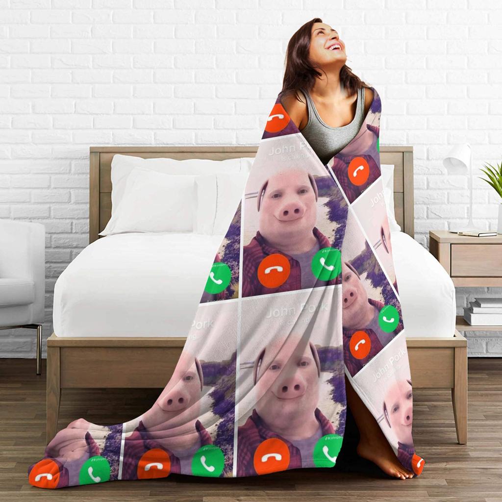 John Pork Meme Flannel Blankets Winter Super Soft Throw Blanket for Boy Girl Home Decor Print Bedspread Sofa Bed Cover