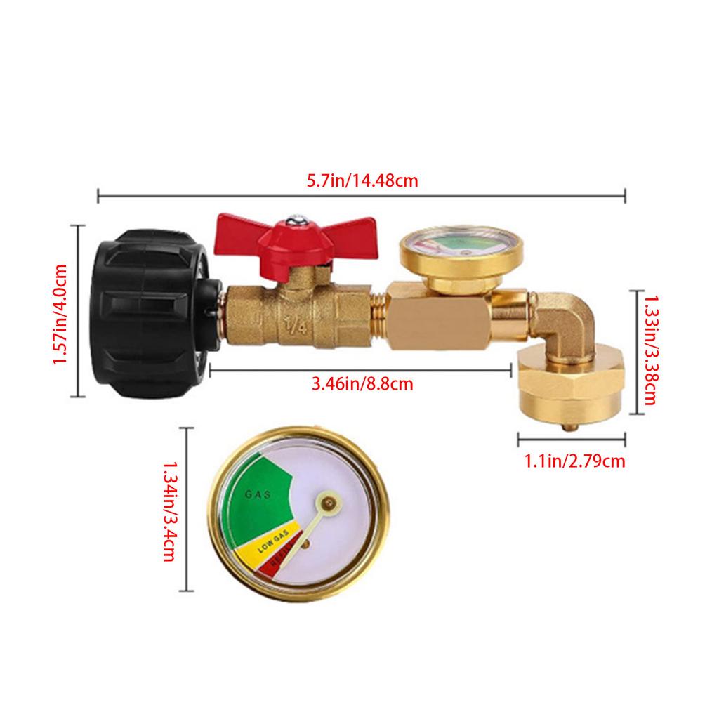 Propane Tank Refill Adapter with Gauge & Valves Brass Propane Bottle Refill Adapter with Pressure Gauge for 1LB Bottles
