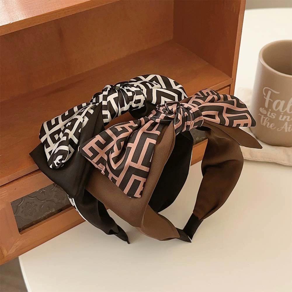 Dubbellaagse Strik Letterprint Haarband Dames Mode Haaraccessoires Boho Hoofdband voor Dagelijks Feest Strand Bruiloft black