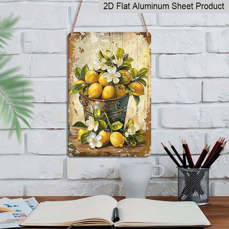 2D Flat 1pc Like A Yellow Lemon Branch Made of Metal Aluminium, Ideal for Decorating Living Rooms, Bedrooms, Kitchens, Offices, and Cafes. It Makes A