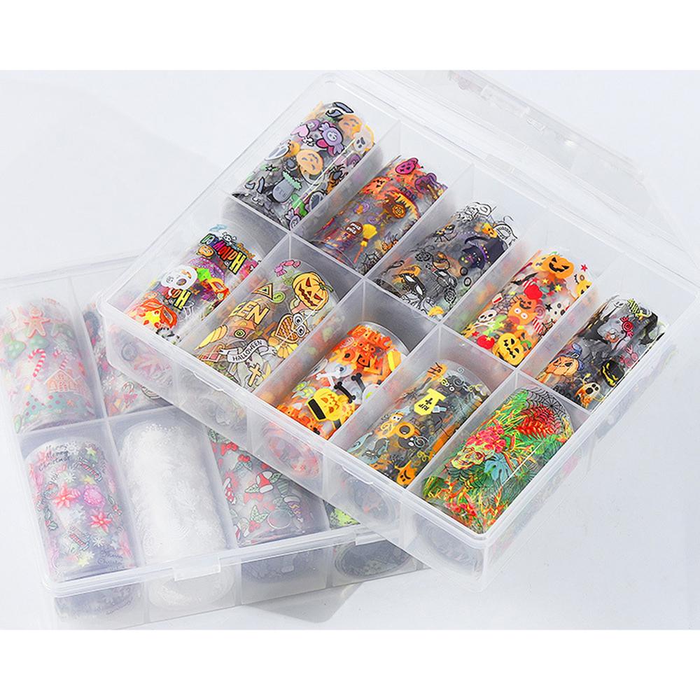 10Pcs/Pack Nail Foil Transfer Sticker Christmas Hallowmas Starry Sky Glitter Fingernail Art Stickers Tips Wraps Foil Transfer Adhesive DIY Nail