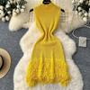 Summer European & American Knitted Dress: Sexy Sleeveless Tassel Short Skirt, Hollow-Out Patchwork, Slim-Fit Design