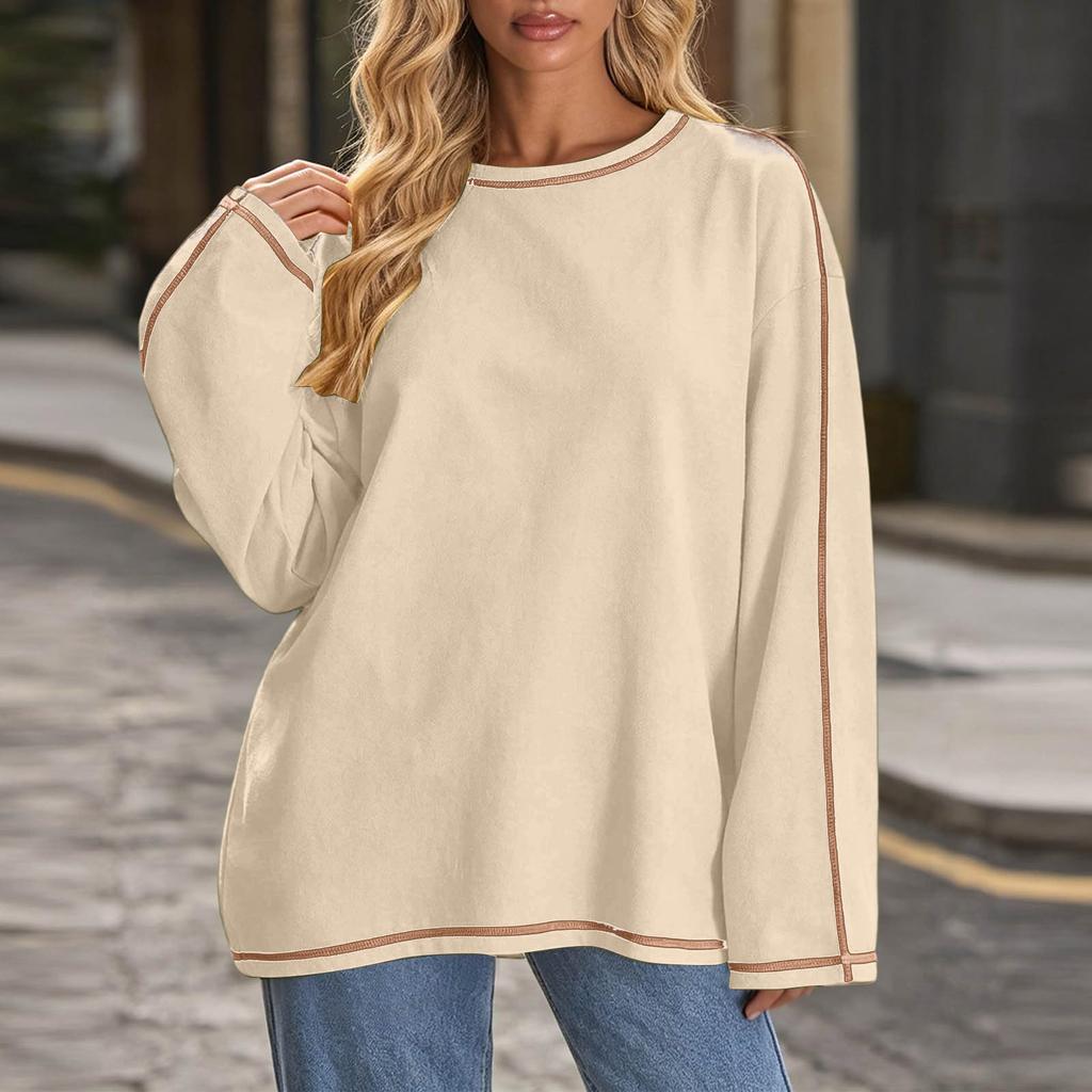 Women's Oversized Color Block Pullover Sweatshirt Long Sleeve Neck Casual Top