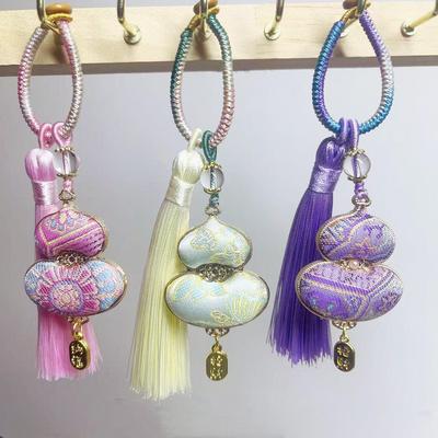 Double-sided Gourd Tassel Charm: Fu Lu Wealth & Blessings Keychain Pendant Ornament