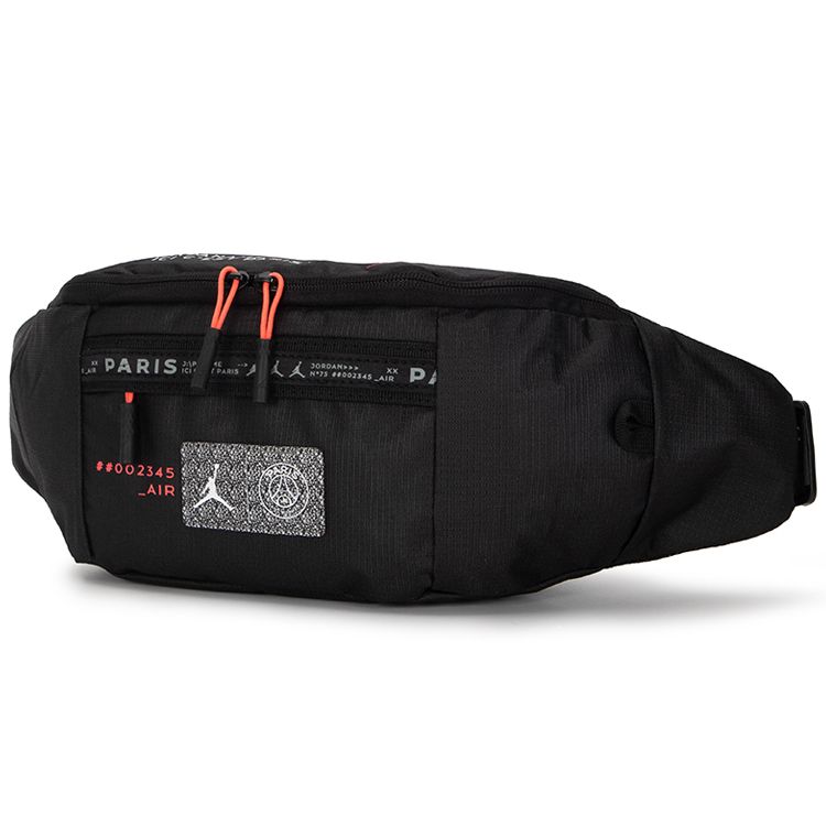 Jordan X Paris Saint-Germain Collaboration Logo Sports Casual Polyester Waist Bag Regular Unisex Couple Unisex waist bag Black JD2233013GS-001 Black