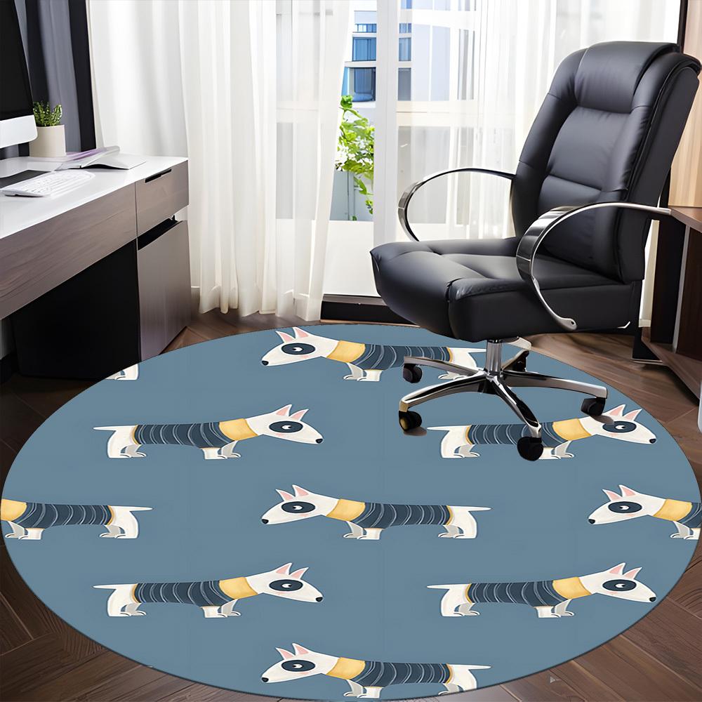 1pc Bull Terrier Pattern Office Round Area Rug, Under Office Chairs Bedroom Living Room Home Decor, Room Deco