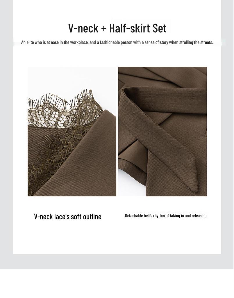 Elegant Lace V-Neck Vest & Midi Skirt Set - Women's New Autumn Style