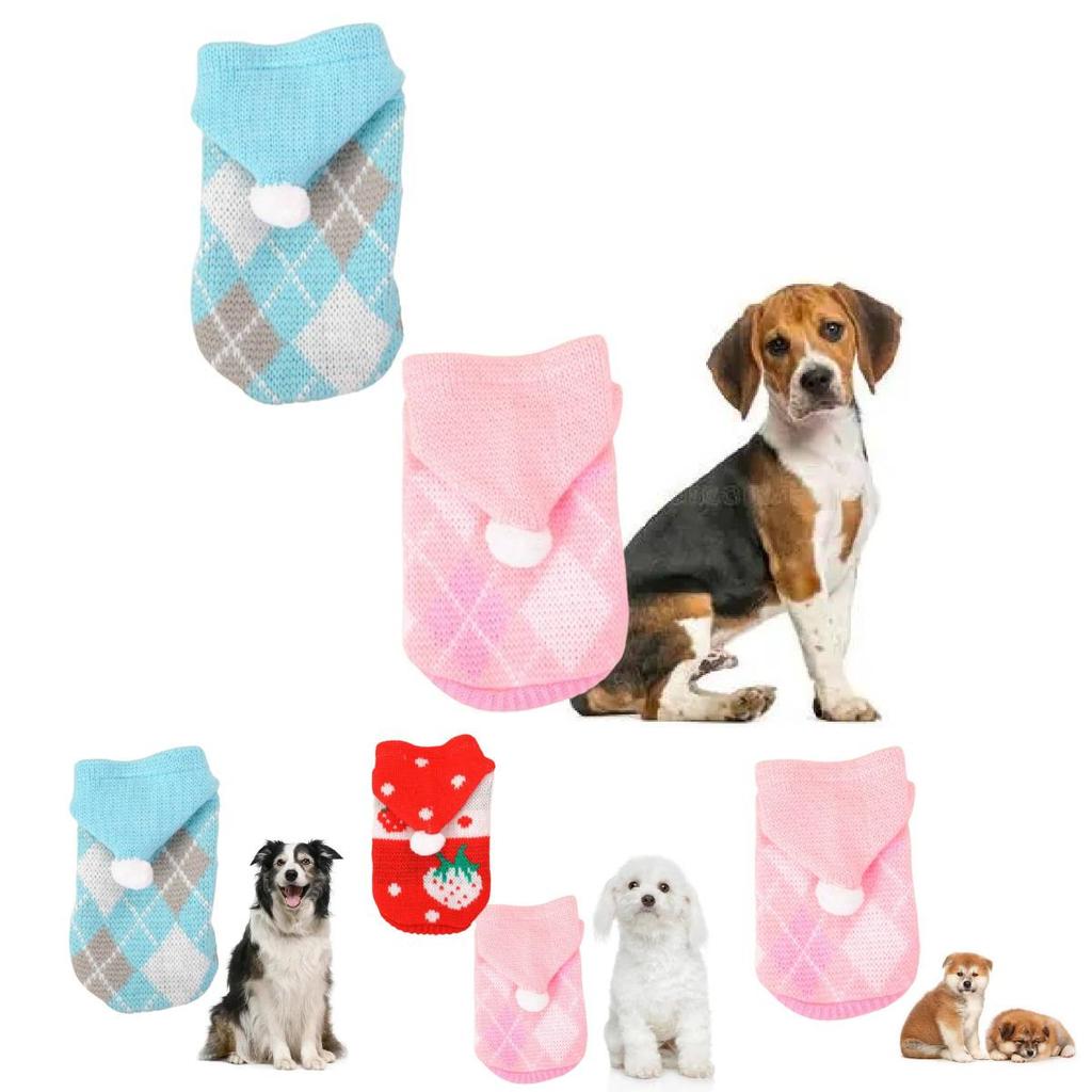 Stilvoller Hunde-Pullover mit Karomuster für den Winter, Farben Rosa, Rot, Blau erhältlich