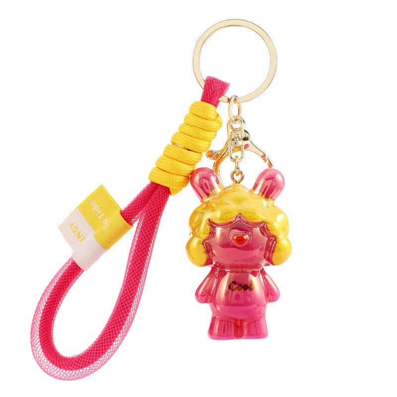 Adorable Cartoon Bunny Keychain With Bobble Head Resin Material Cute Key Accessory