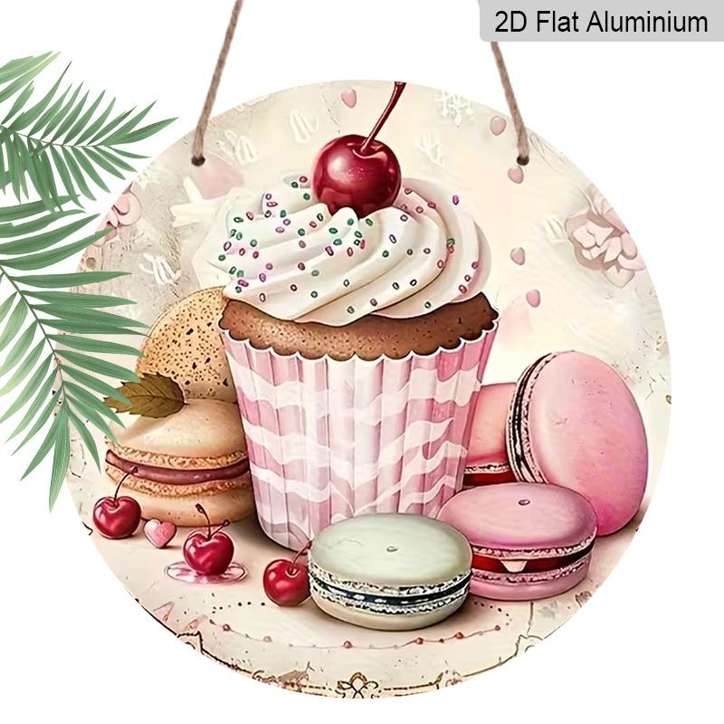 2D Flat Aluminum 7.87 Inch X 7.87 Inch Cake and Macaron Style Wall Decoration. Suitable for Living Rooms, Kitchens, Bars, Cafes, Clubs, Porches