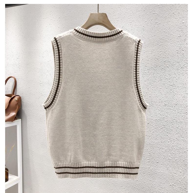 Literature and Art College Style Women's Knitted Vest Loose Autumn V-Neck Fried Dough Twists Sweater Bottom Shirt