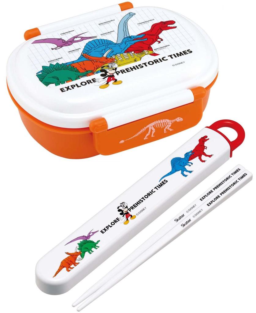 Skater Chopsticks and Chopstick Case Perfect for Sliding Made in for Boys and Disney Mickey Mouse Friends Dinosaur Design Children's Set, 16.5cm,