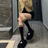 Women Winter Calf Length Boots Socks Japanese Style Cute Faux Lamb Wool Furry Trim Pompom Bowknot Stockings Leg Warmer