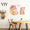Removable Wall Art for Living Room Cute Bear Stickers Kids Room, PVC Waterproof Cartoon Animal Self Adhesive Decor Bedroom Decals, Mural Nursery