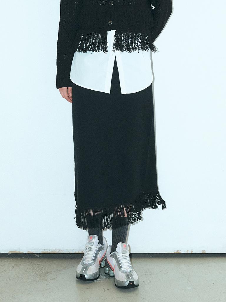 Etmont Fringe Knitted Skirt, Black