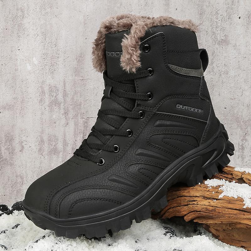 Outdoor Hiking Shoes Men Comfortable Casual Thick-soled Snow Boots Men Plush Anti-slip Breathable High-top Boots Men