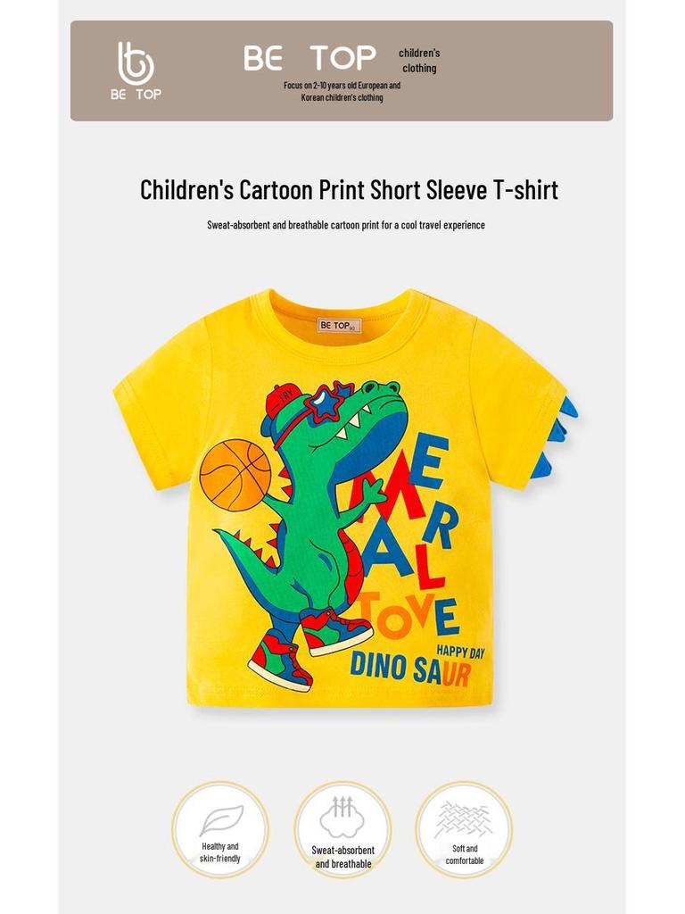 Trendiger Sommer Dinosaurier Cartoon Koreanischer Stil Kurzarm Kinder Einteiler