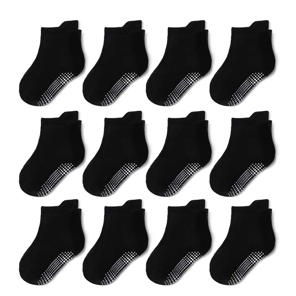 12 Paar/Los Kinder Socken mit Gumminoppen Kinder Anti-Rutsch Bootssocken für Jungen Mädchen 1-5 Jahre