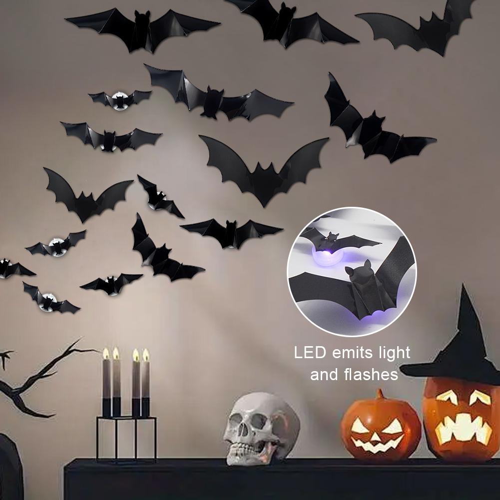 72 PCs Halloween Bats Wall Decor Battery Powered Bats Decorations Wall Stickers for Halloween Party Bedroom Window Decorations