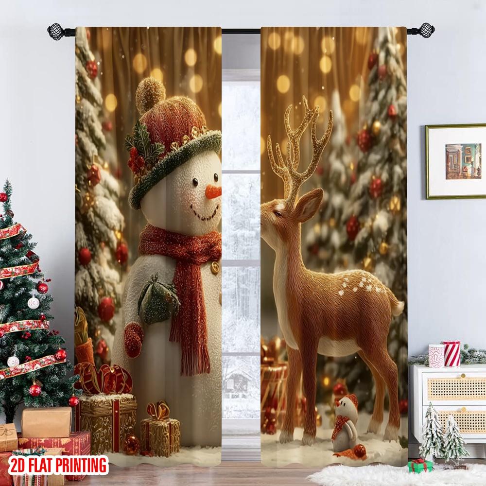 Set Of 2 Flat Printing Christmas Hot Curtains Animal Print Winter Digital Printed Polyester Drapes Family Party Curtain Made
