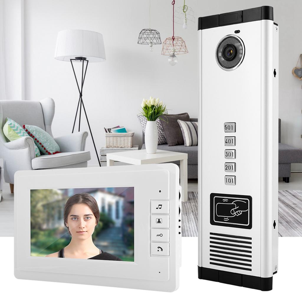 7 Inch HD IR Video Intercom Doorbell One Camera with Five Monitor