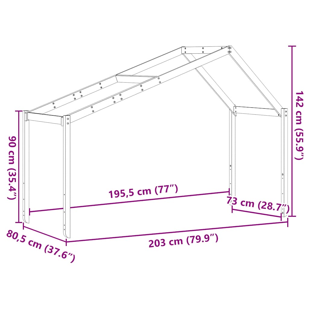 Kids Bed Canopy 203 X 80.5 X 142 Cm Solid Pine Wood