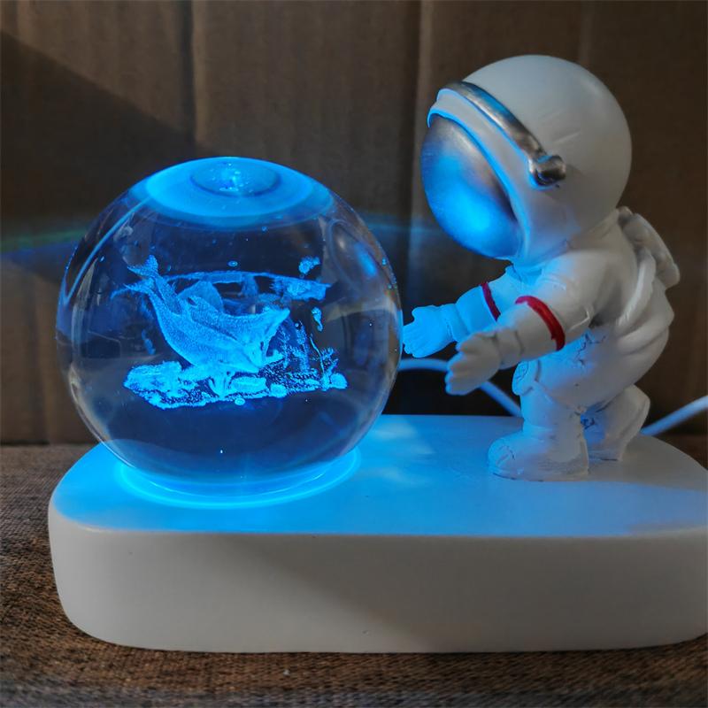 Astronaut Creativ 3D Minge de Cristal Led Lumină de noapte pentru Dormitor Copii Planetă Spațiu Lampă Sistem Solar USB Cadou de Crăciun pentru copii
