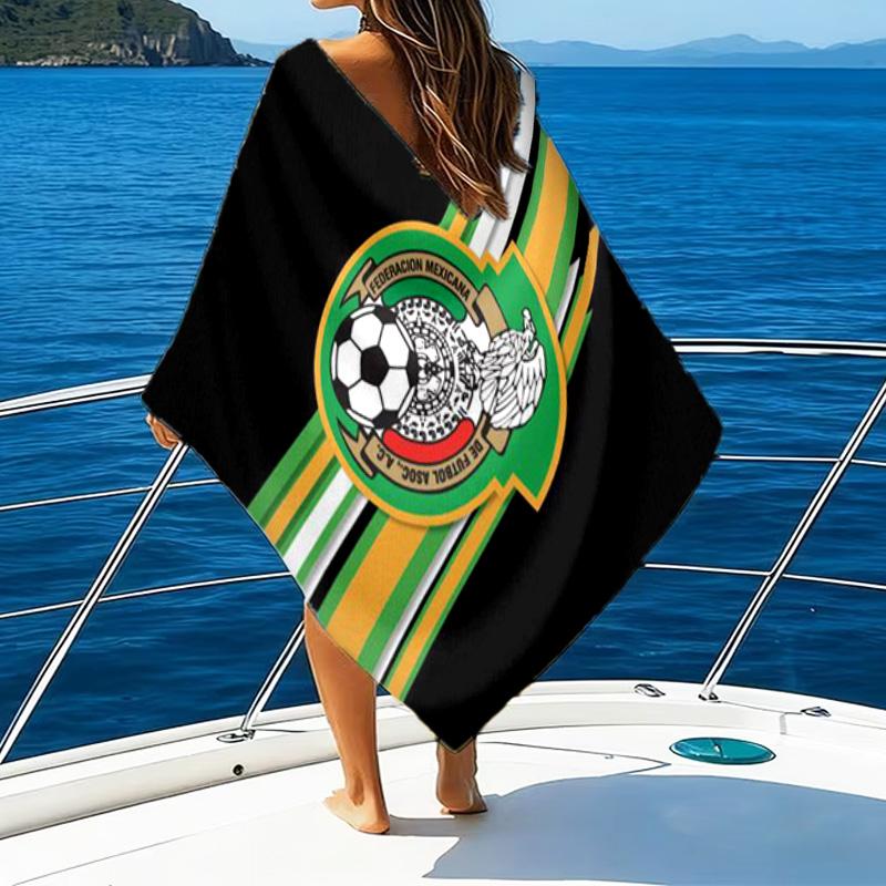 Mexico Football Team Emblem Printed Beach Towel, Super Soft Microfiber, Perfect Gift Birthday, for Pool, Beach, Travel, for Family and Friends