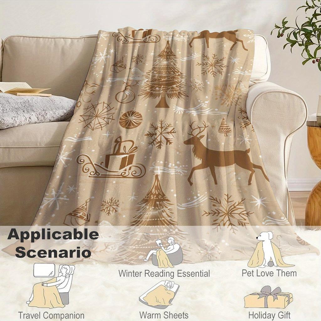 Weihnachtliches Flanell-Kuscheldecke - Weich, Leicht, Bequem Gesteppte Gestrickte Polyester-Decke für Bett, Sofa, Reisen