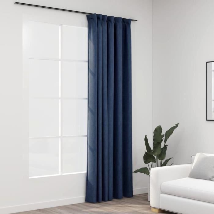 VidaXL Linen Look Blackout Curtain with Hooks Blue 290x245 Cm