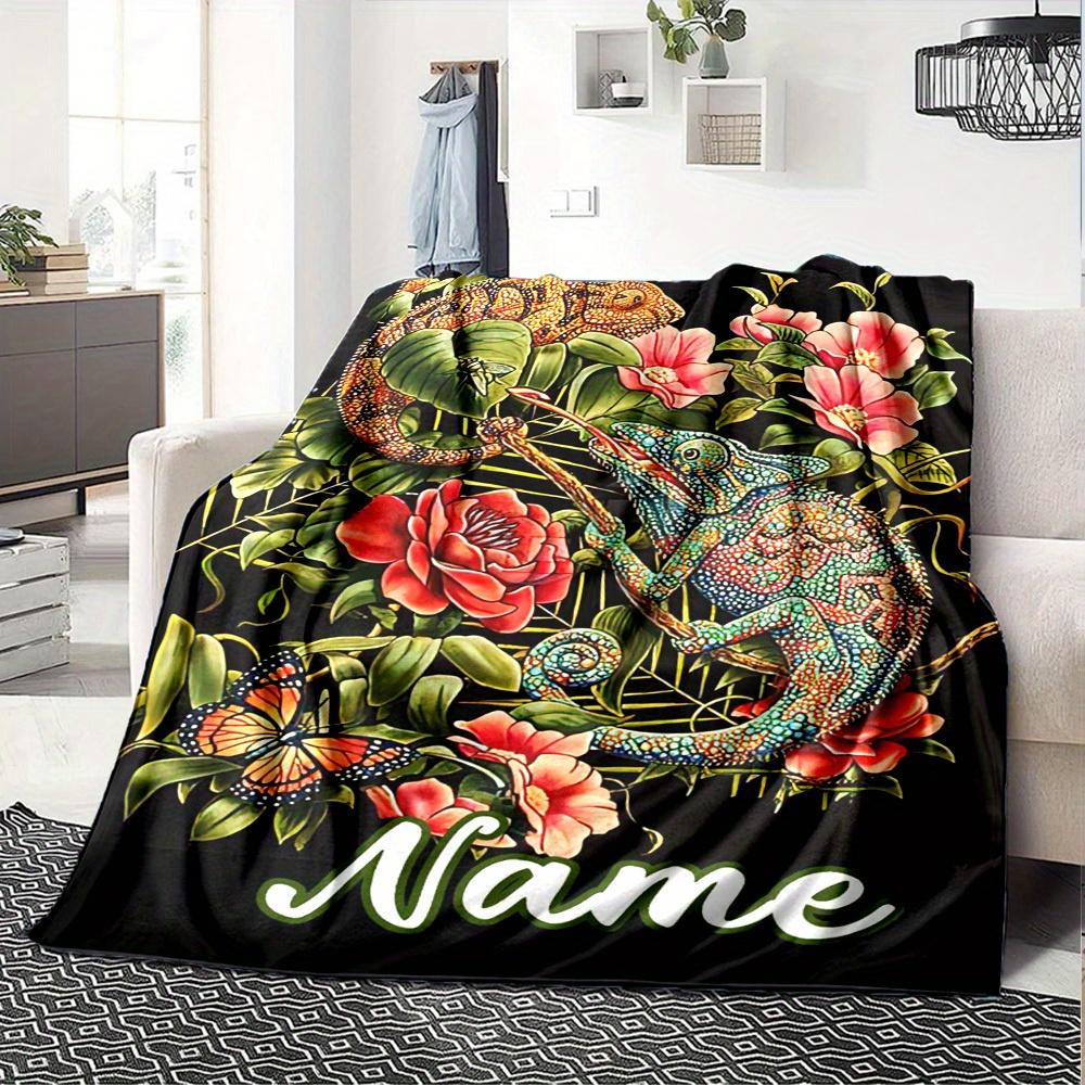 Customizable Chameleon Floral Butterfly Home Customize Your Name Blankets Comfortable Soft Lightweight Allseason Multipurpose Blanket For Picnics