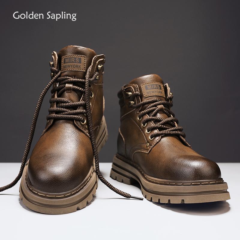 

Golden Sapling Work Boots for Lovers Fashion Platform Shoes Men Comfortable Retro Boot Outdoor Casual Couple Shoe Tactical Flat 35