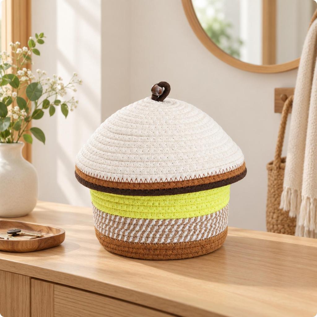 Interlaced Storage Basket with Domed Lid Handwoven Woven Organizer Stylish for