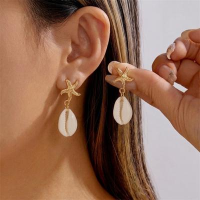Summer Beach Starfish Resin Shell Pendant Earrings For Women Men Bohemian Metal Conch Shell Vacation Dangle Earring Jewelry Gift