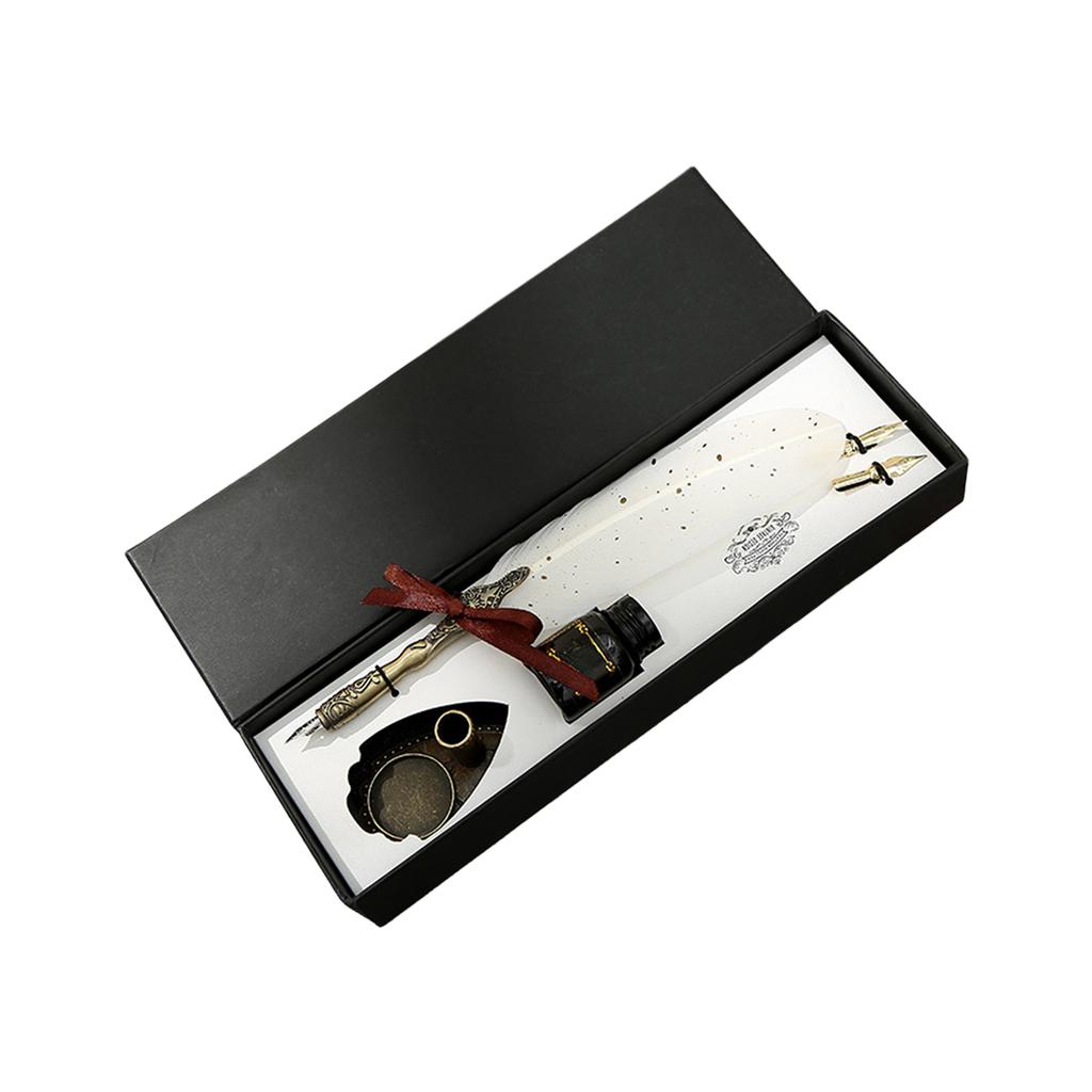 Vintage Carved Quill Pen Set, Shiny Quill Pen Set, Antique Calligraphy Dip Pen