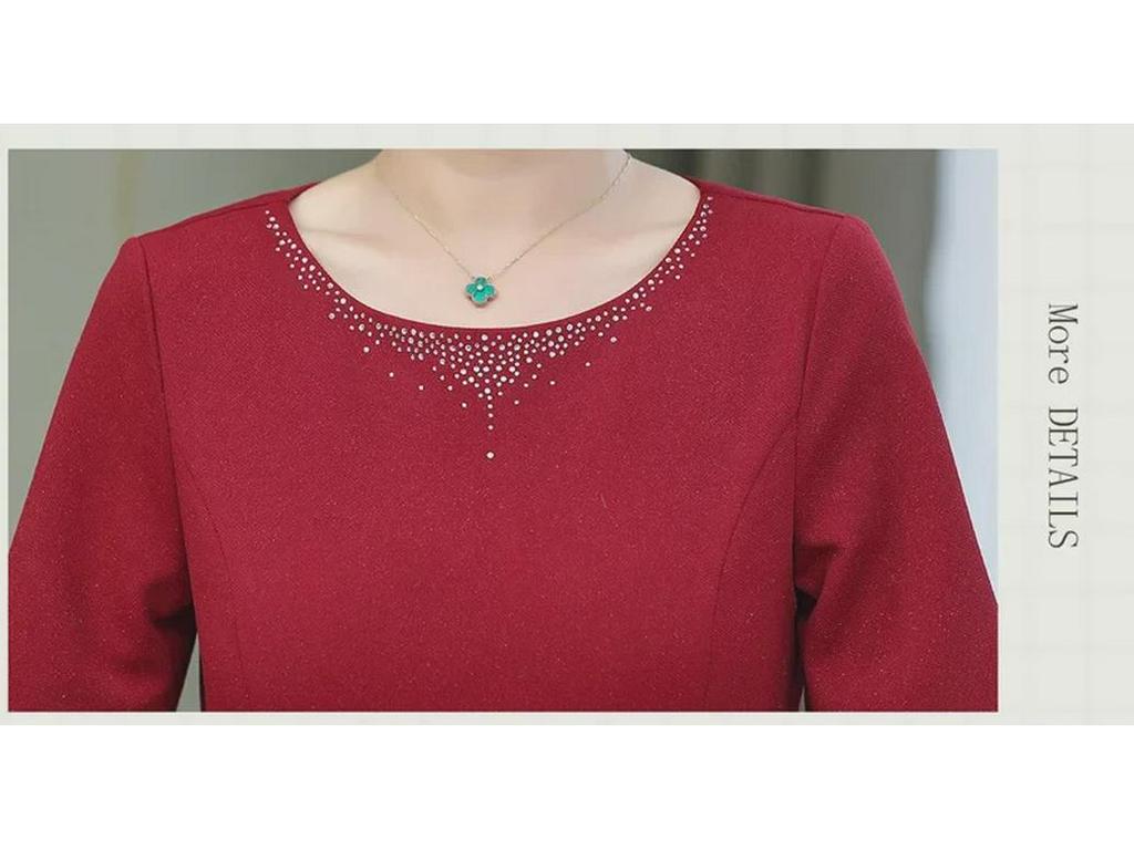 2023 Set rochie roșie din două piese pentru femei de vârstă mijlocie și în vârstă: Fusta la modă până la genunchi pentru nunți și banchete