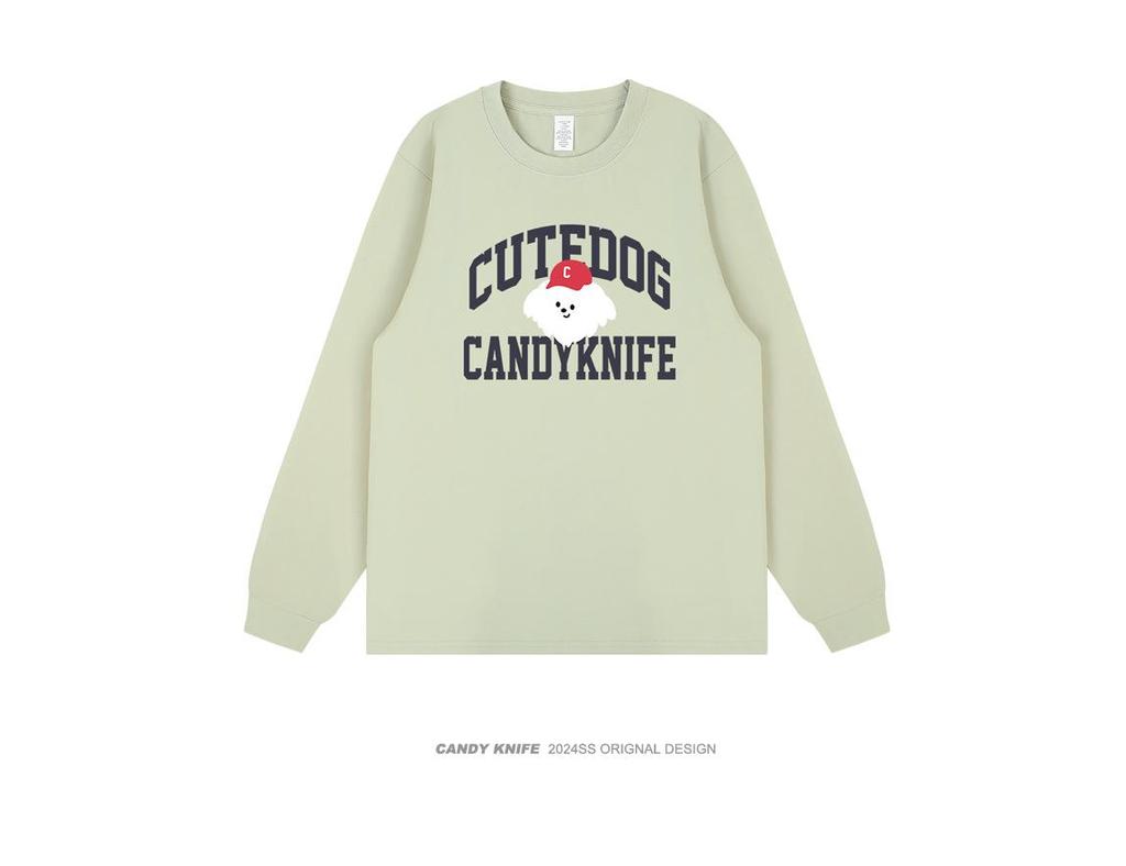 2024 Trendy Unisex Cartoon Letter Print Korean Style Long Sleeve T-Shirt for Autumn/Winter