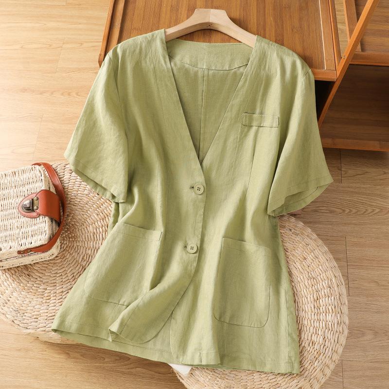 2026 Women s Summer Short-Sleeve Cotton Linen Cardigan Jacket M