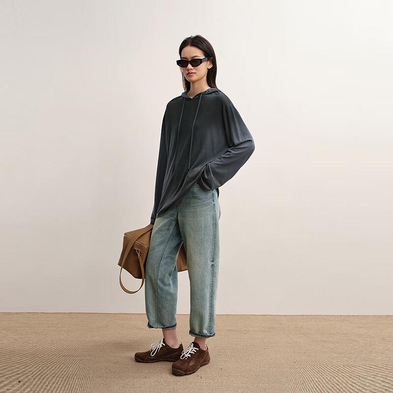 LESS 2025 Autumn H-shaped Hooded Long Sleeve T-shirt