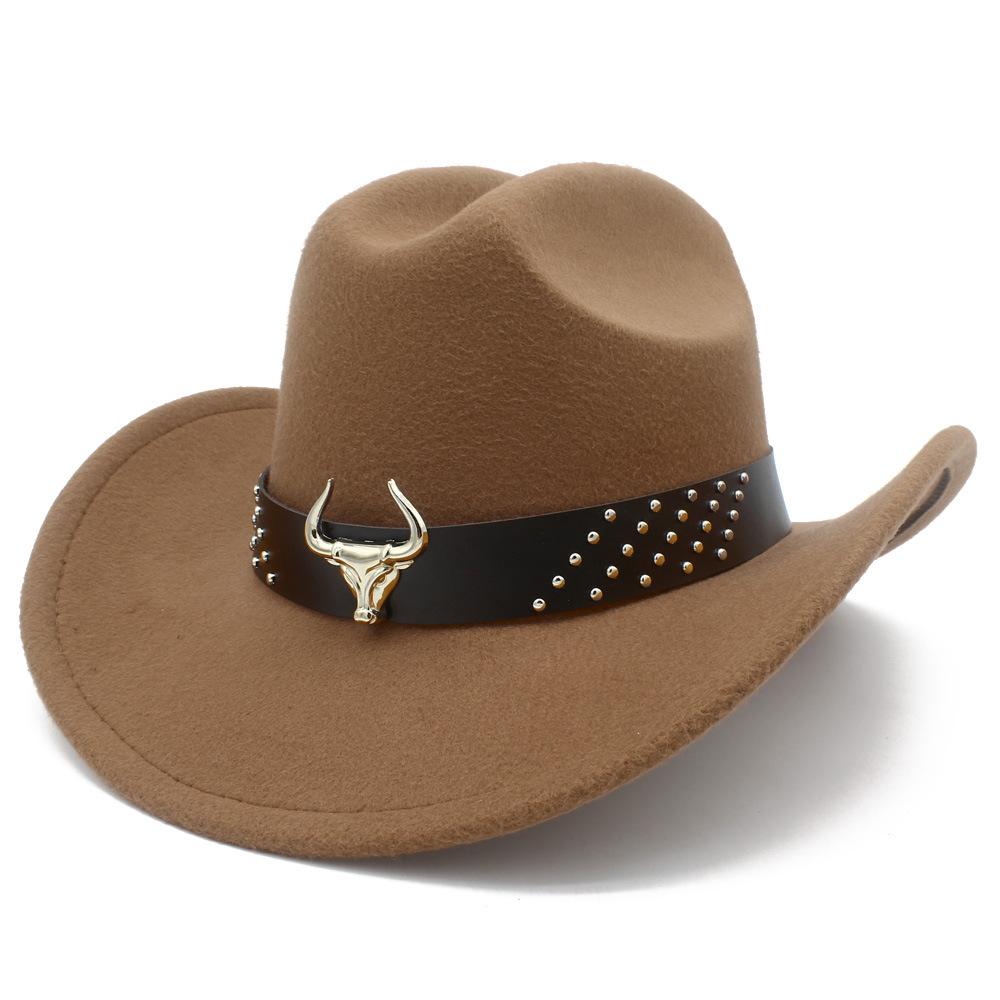 Thin and Popular European and American Classic Bull Head Accessories Cowboy Hat Fashion One-word Top Curved Brim Grassland Knight Hat