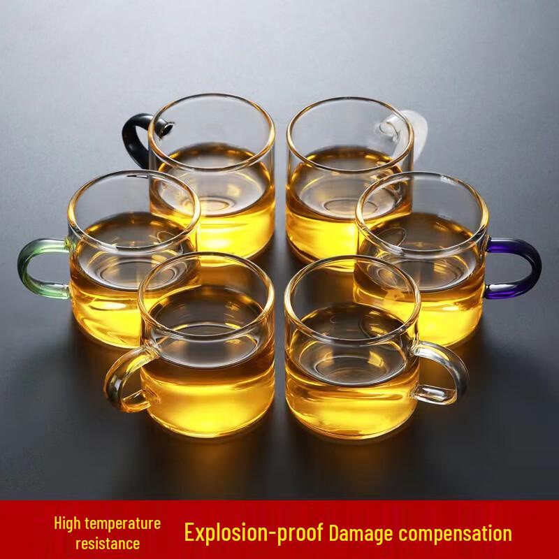 Tuopai Hochborosilikatgläser mit farbigen Henkeln, 80 ml 6er-Set