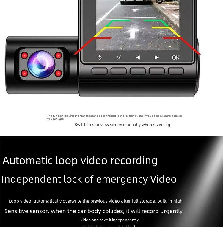 1080P HD Car Dash Cam with 360° Adjustable Triple Lens and Reversing Image