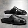 Men Slippers Handmade Simple Flats Brown Leather Sandals Black Summer Roman Sandals Closed Toe Beach Shoes Plus Size
